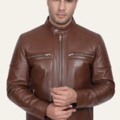 Boss-Men's-Leather-Jacket-Brown