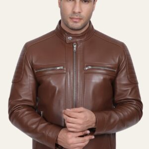 Boss-Men's-Leather-Jacket-Brown