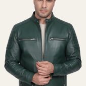Boss-Men's-Leather-Jacket-Green