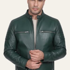 Boss-Men's-Leather-Jacket-Green
