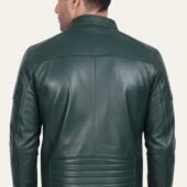 Boss-Men's-Leather-Jacket-Green-Back